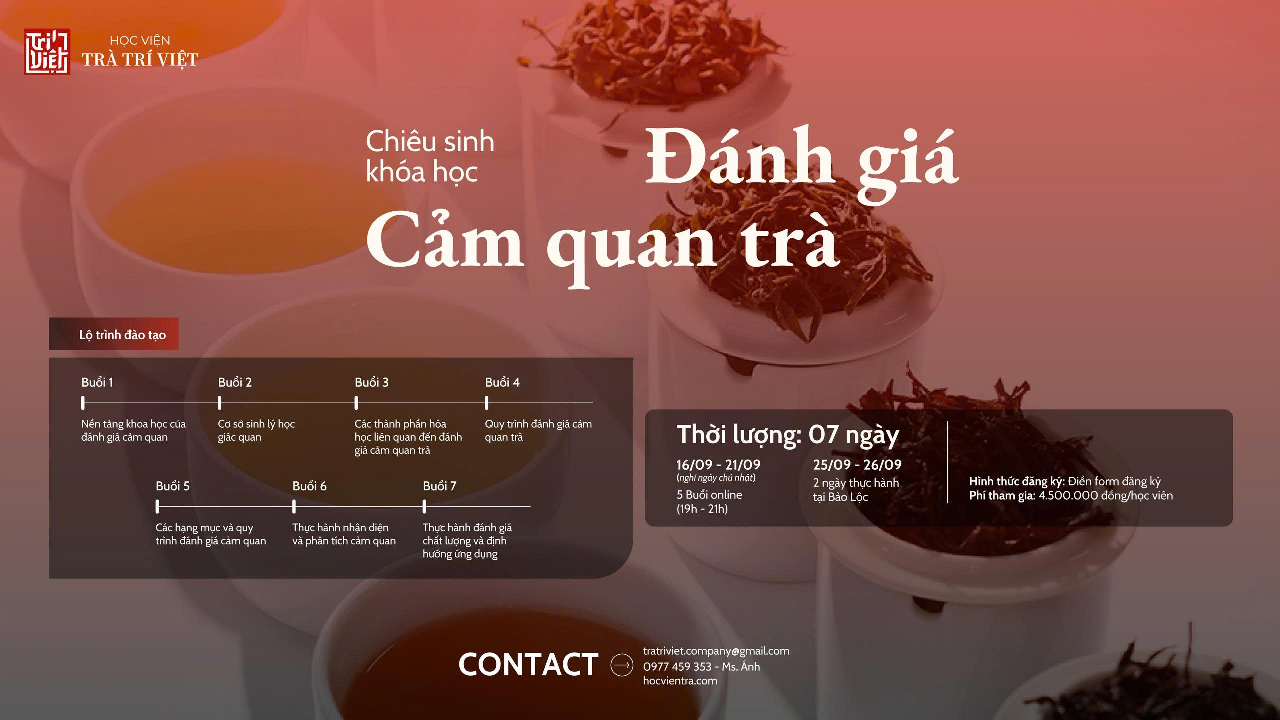 CHIÊU SINH KHÓA HỌC “ĐÁNH GIÁ CẢM QUAN TRÀ”